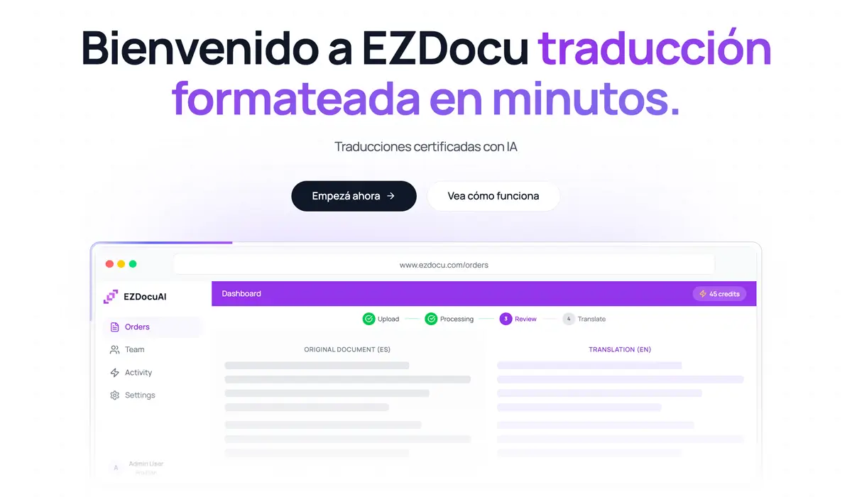 EZDocu: plataforma de OCR, traducción y preservación de formato impulsada por IA, diseñada para traductores profesionales